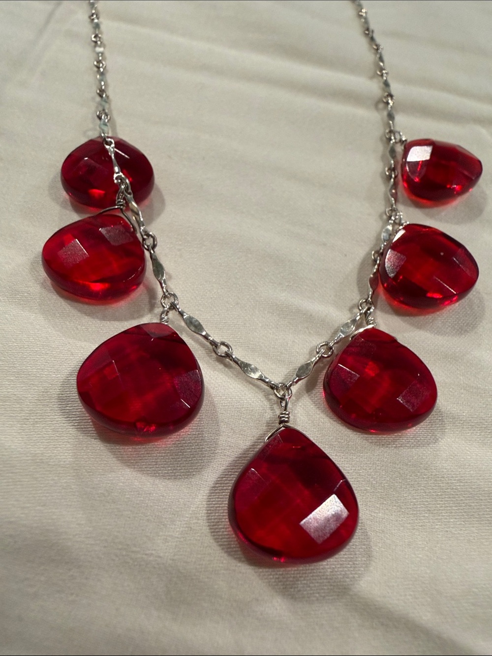 925 Silver -Ruby Red Glass Teardrop Necklace